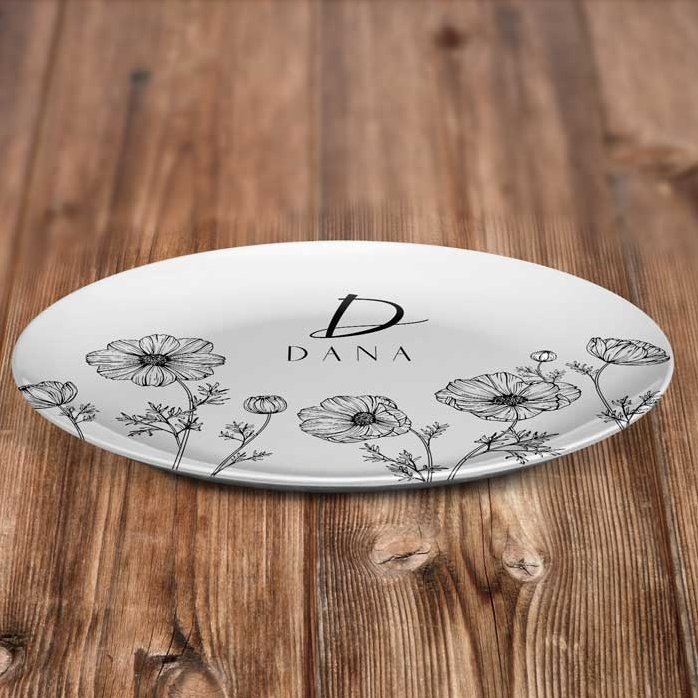 Piatto personalizzato con iniziale e testo - Flowers