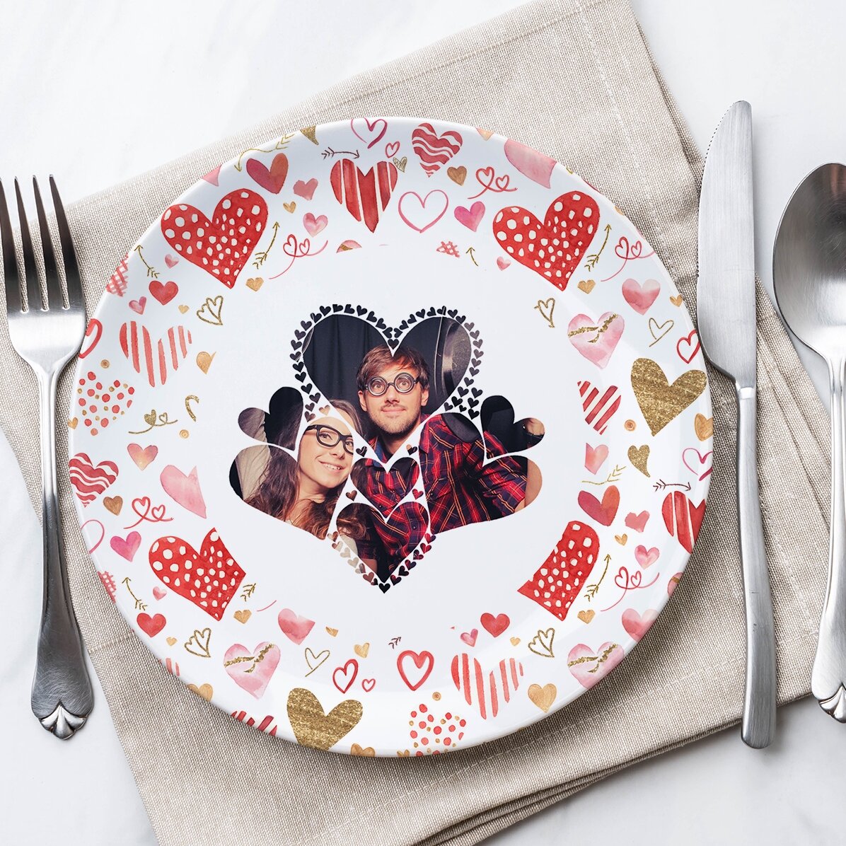 Piatto personalizzato con una foto - Cuori