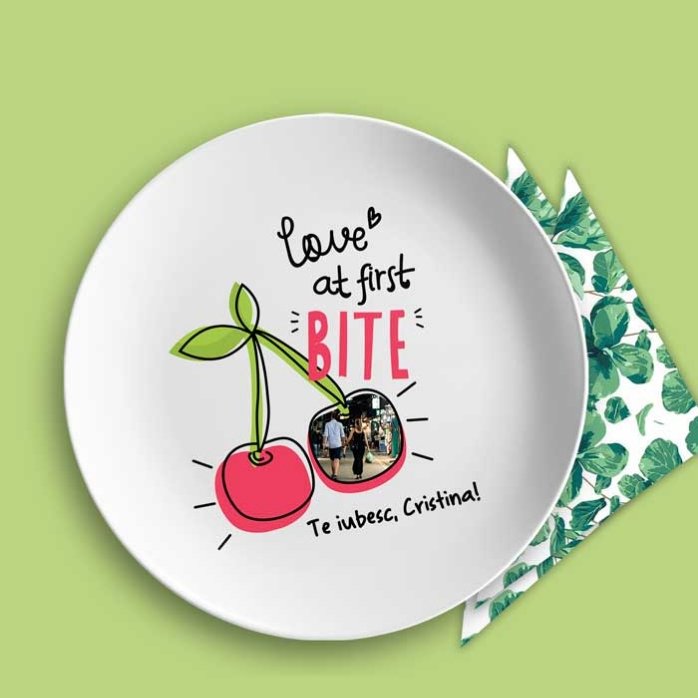 Piatto personalizzato con foto e testo - Love at first bite