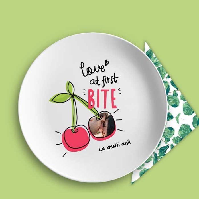Piatto personalizzato con foto e testo - Love at first bite
