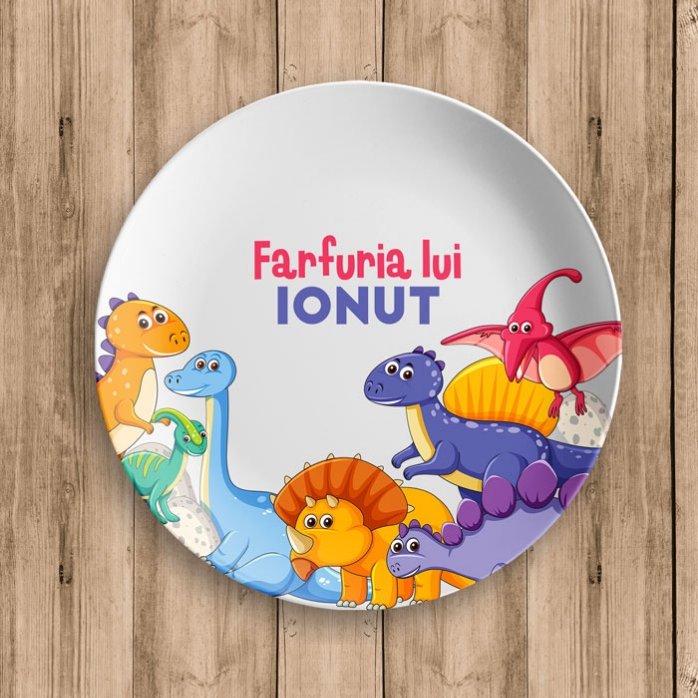 Piatto personalizzato con scritta - Dinosauri