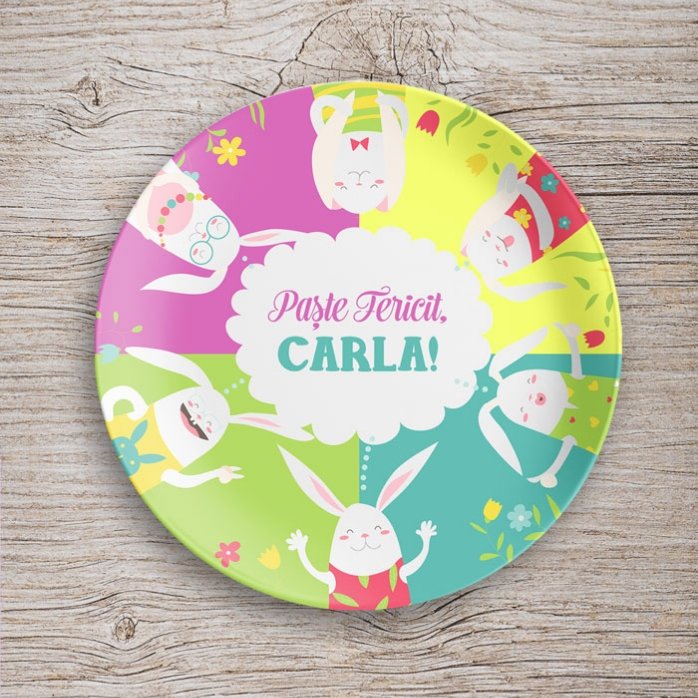 Piatto personalizzato con scritta - Coniglietti di Pasqua