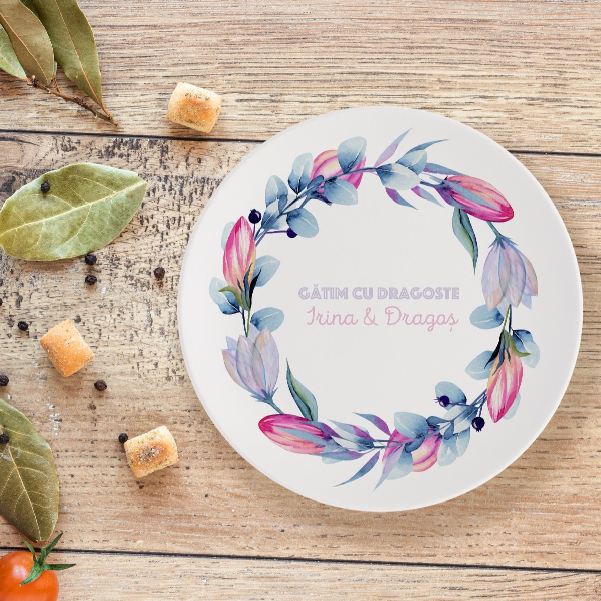 Piatto personalizzato con scritta - Tulipani