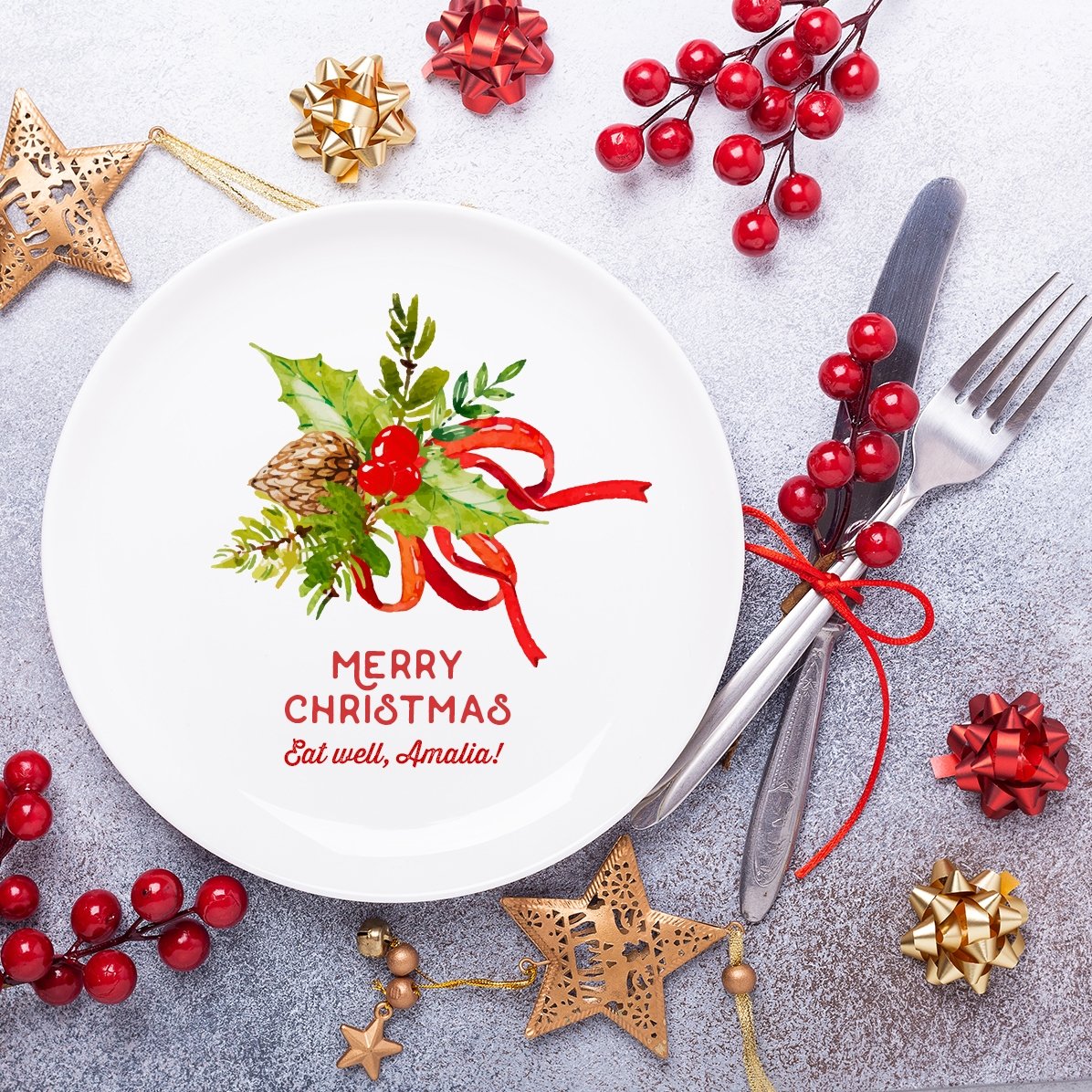 Piatto personalizzato con la scritta "Merry Christmas"