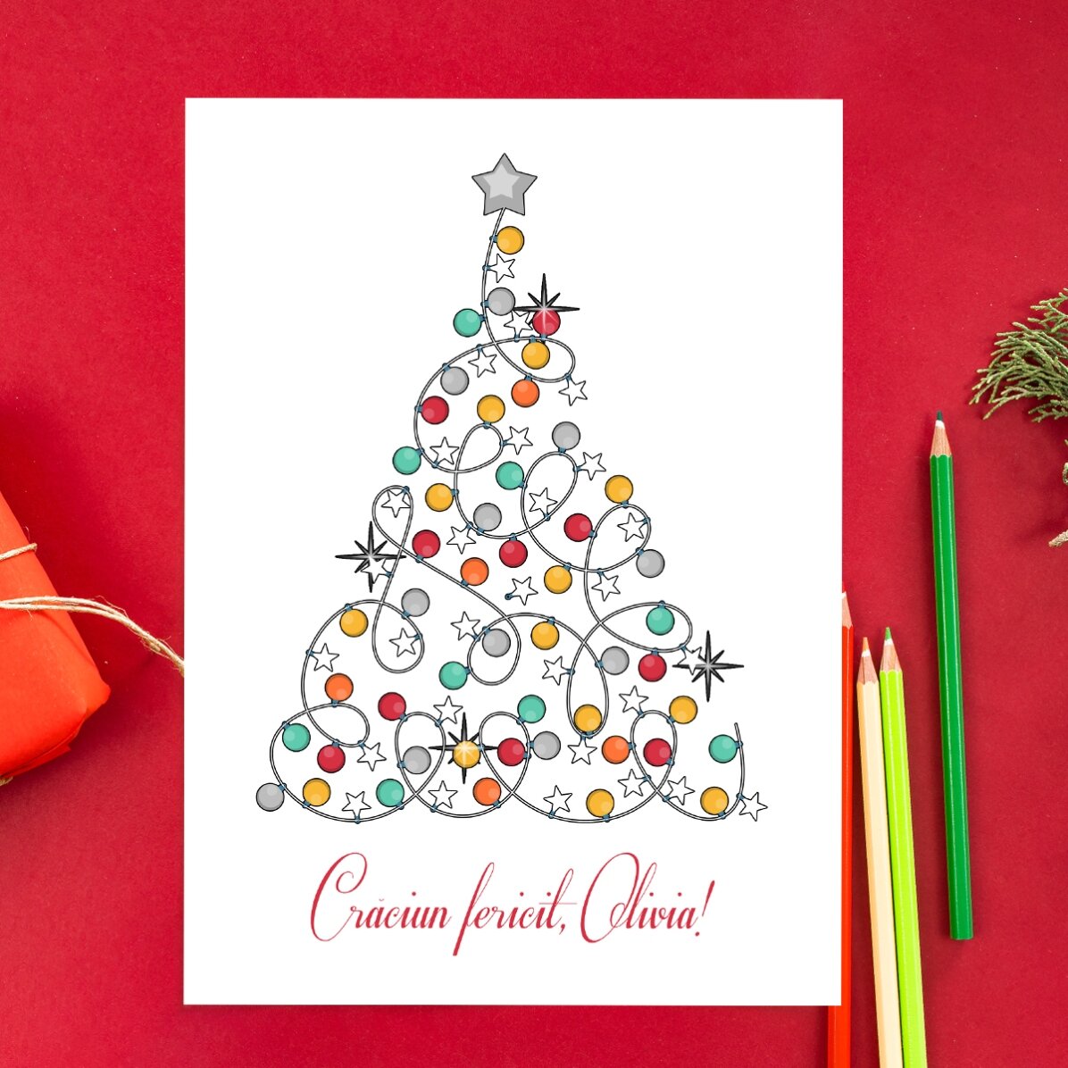 Biglietto di auguri personalizzato da colorare con messaggio natalizio