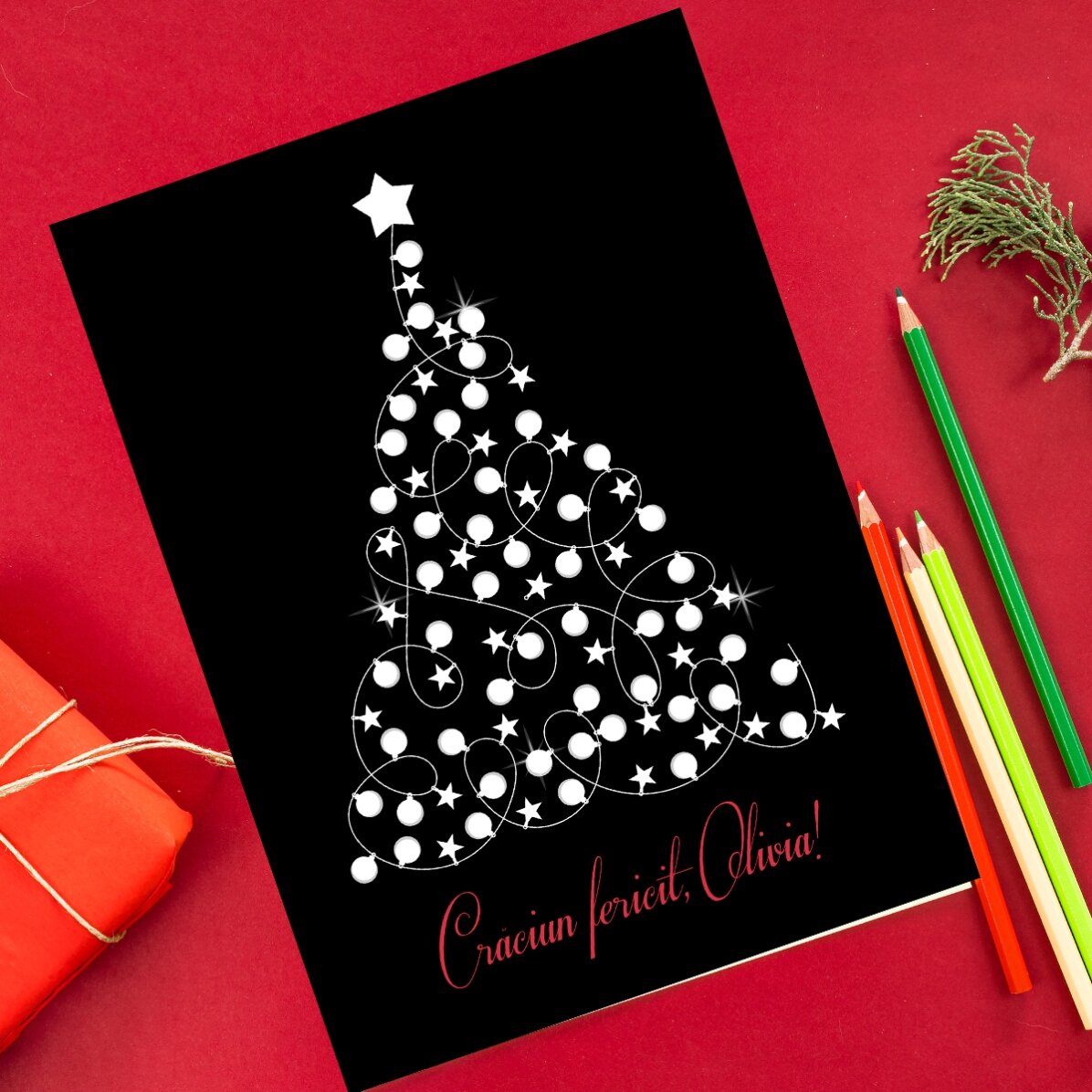 Biglietto di auguri personalizzato da colorare con messaggio natalizio