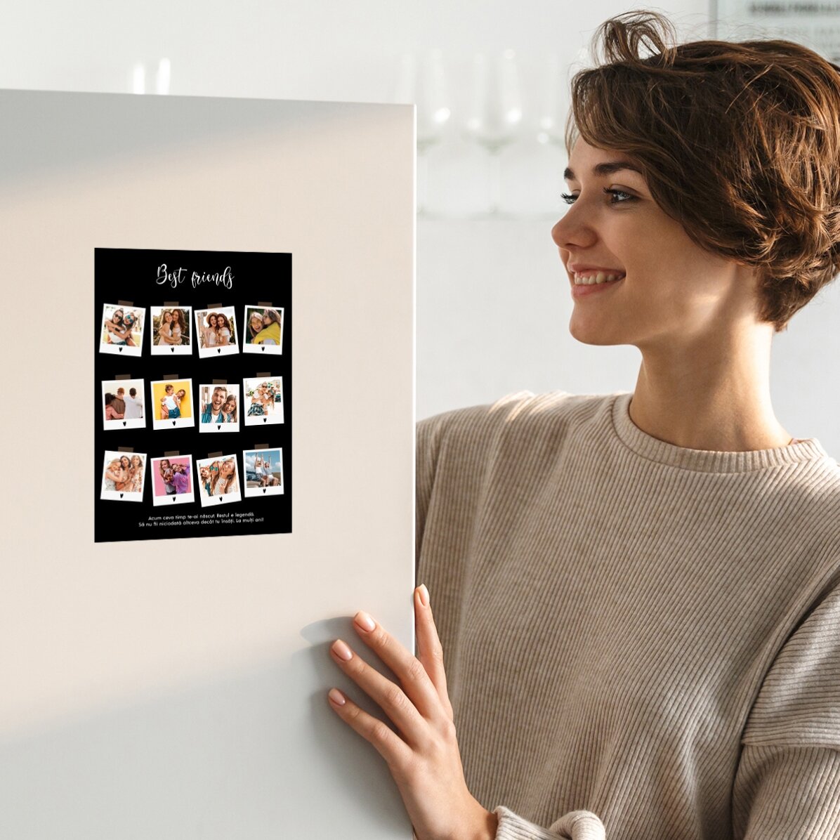 Biglietto di auguri magnetico personalizzato con 12 foto e testo - Polaroid