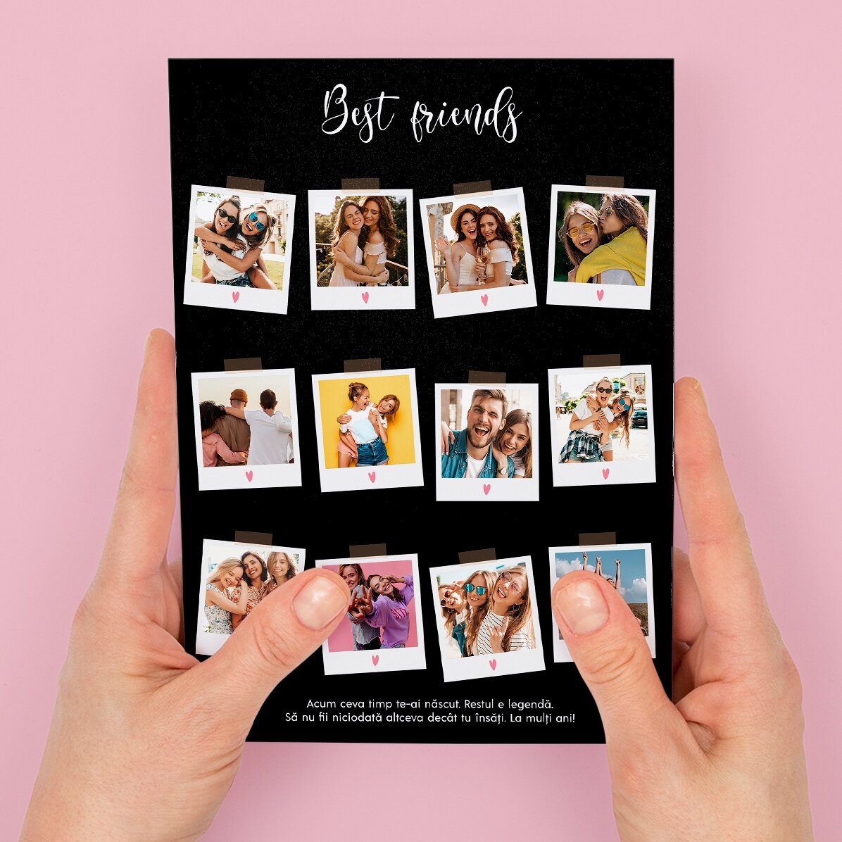 Biglietto di auguri magnetico personalizzato con 12 foto e testo - Polaroid