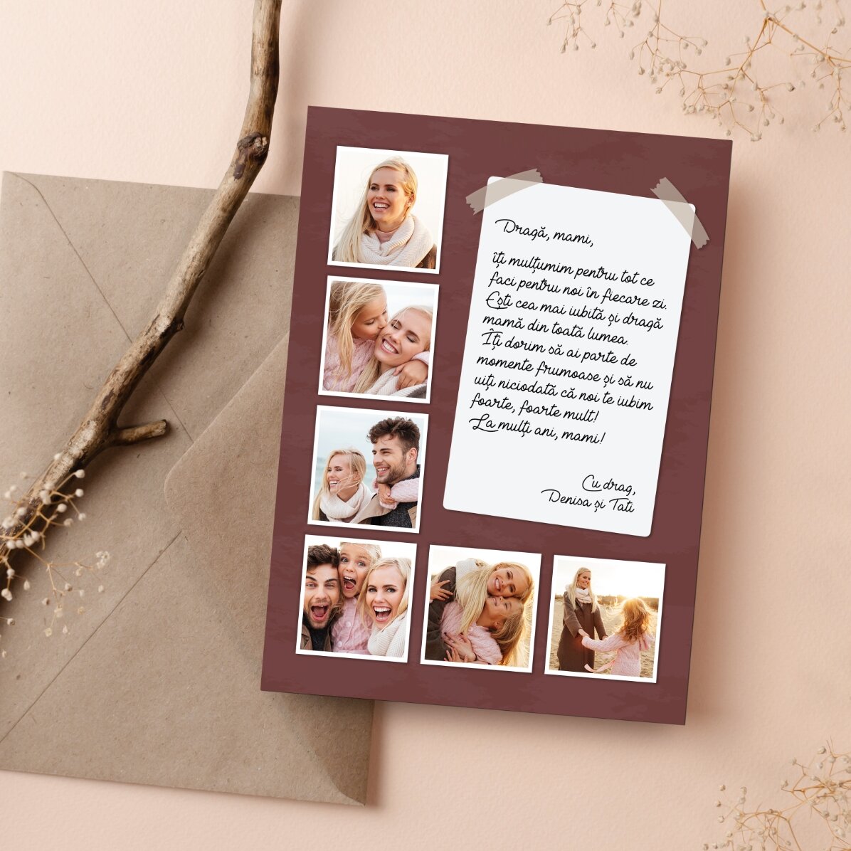 Biglietto di auguri magnetico personalizzato con 6 foto e un messaggio lungo