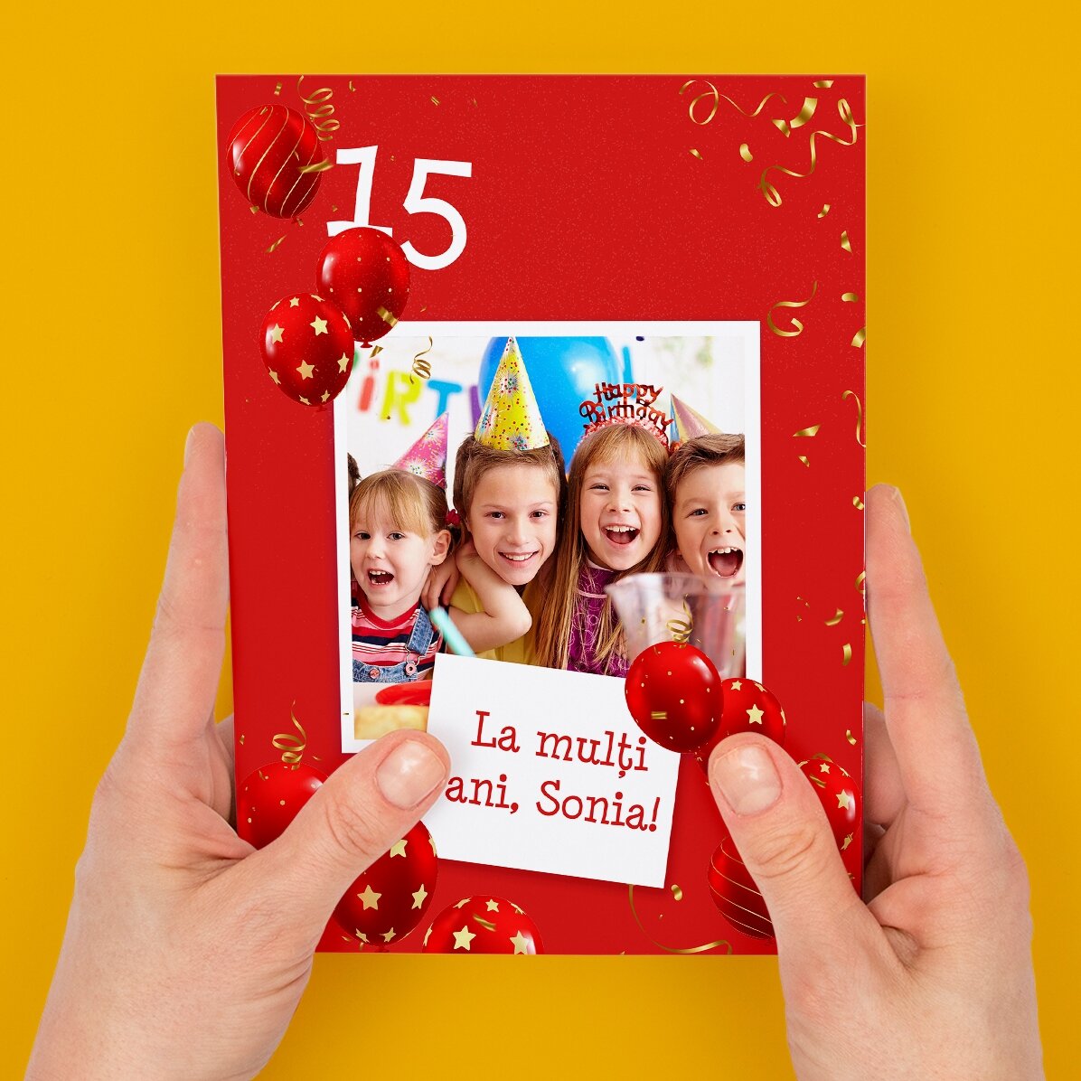 Biglietto di auguri magnetico personalizzato con foto e testo per il compleanno