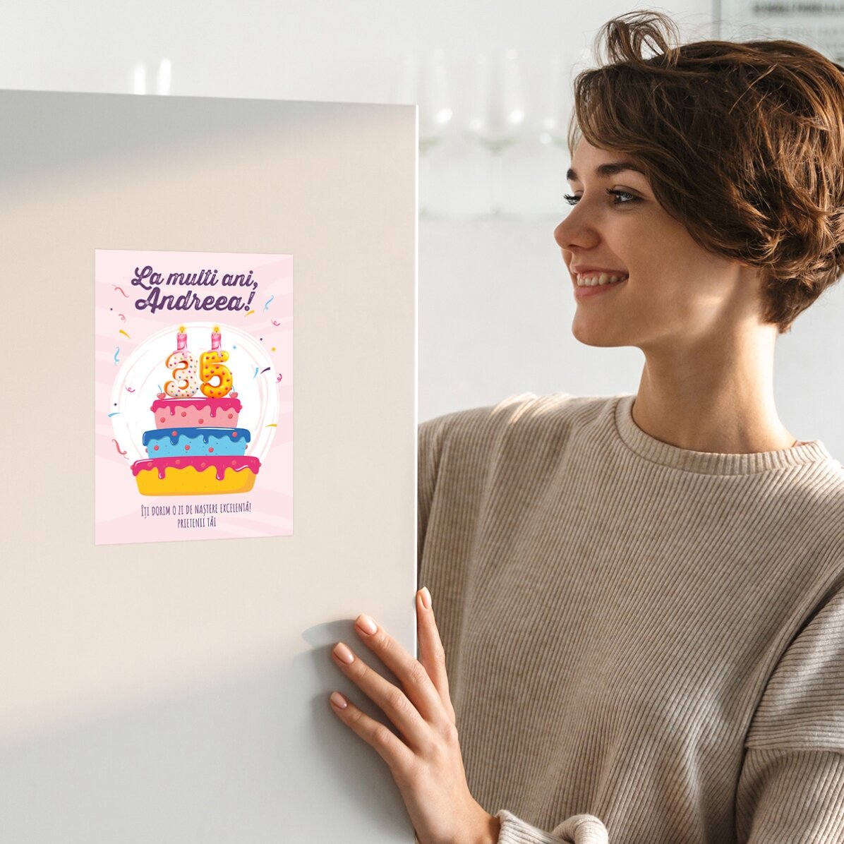 Biglietto di auguri magnetico personalizzato con testo e numero - Torta di compleanno