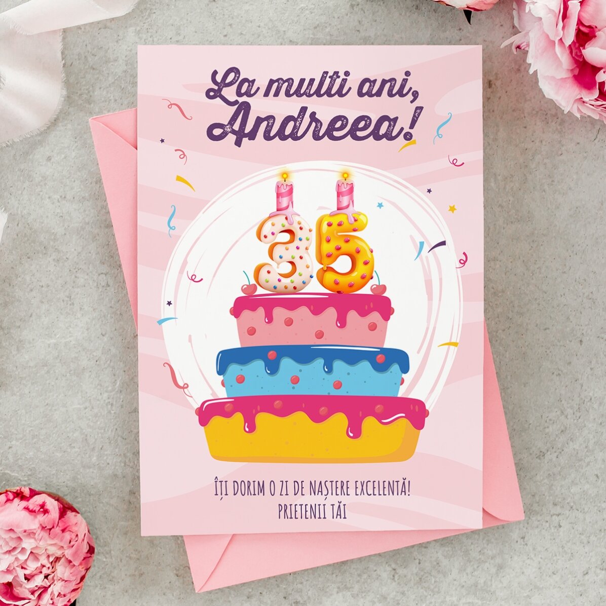 Biglietto di auguri magnetico personalizzato con testo e numero - Torta di compleanno
