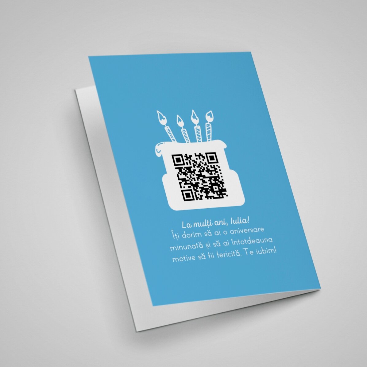 Biglietto di auguri personalizzato con foto, testo e codice QR - Buon compleanno