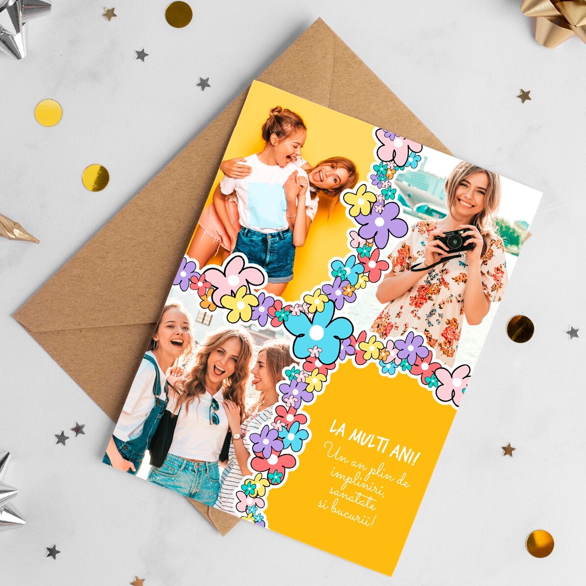 Biglietto di auguri personalizzato con 3 foto e testo