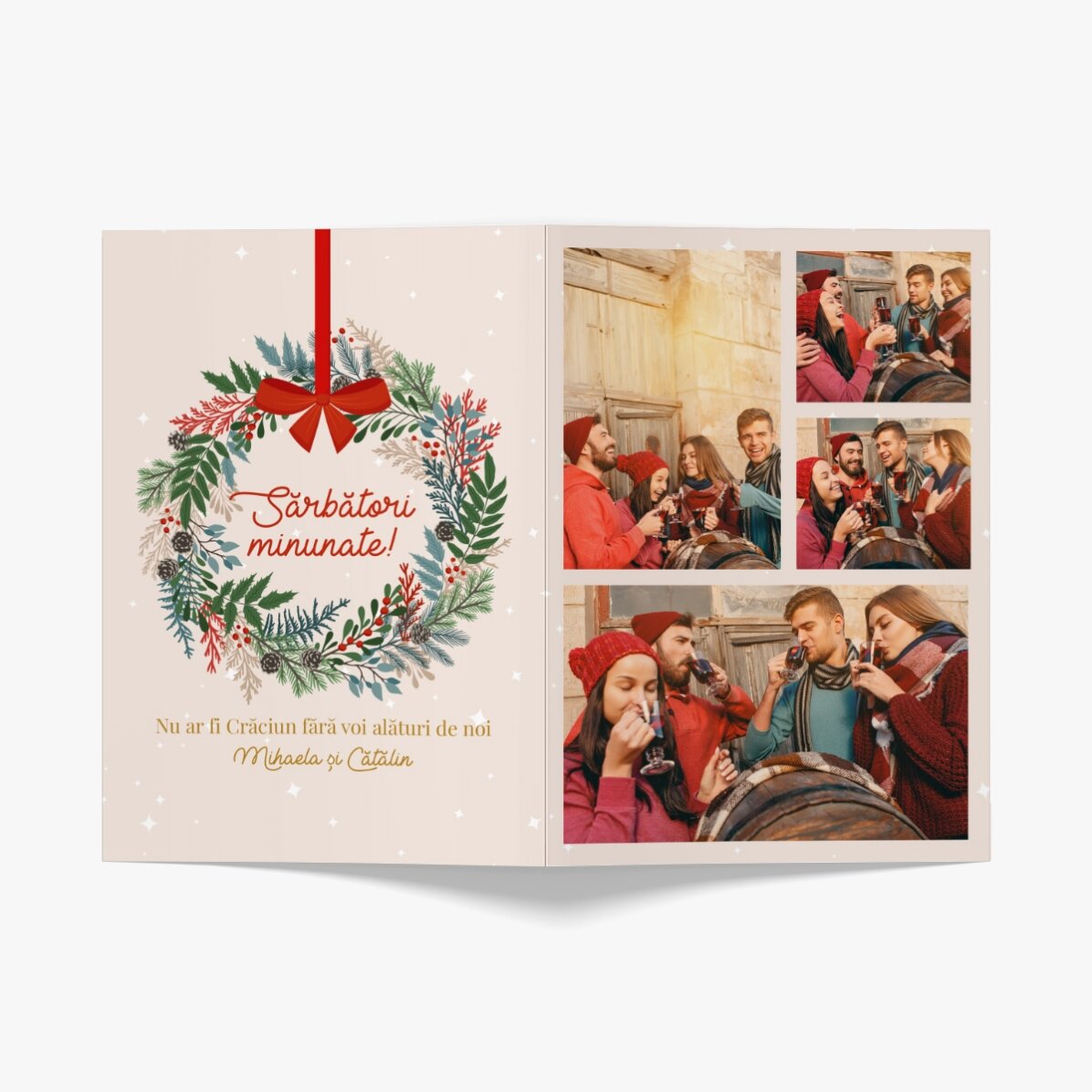 Biglietto di auguri personalizzato con 4 foto e testo - Christmas Wreath