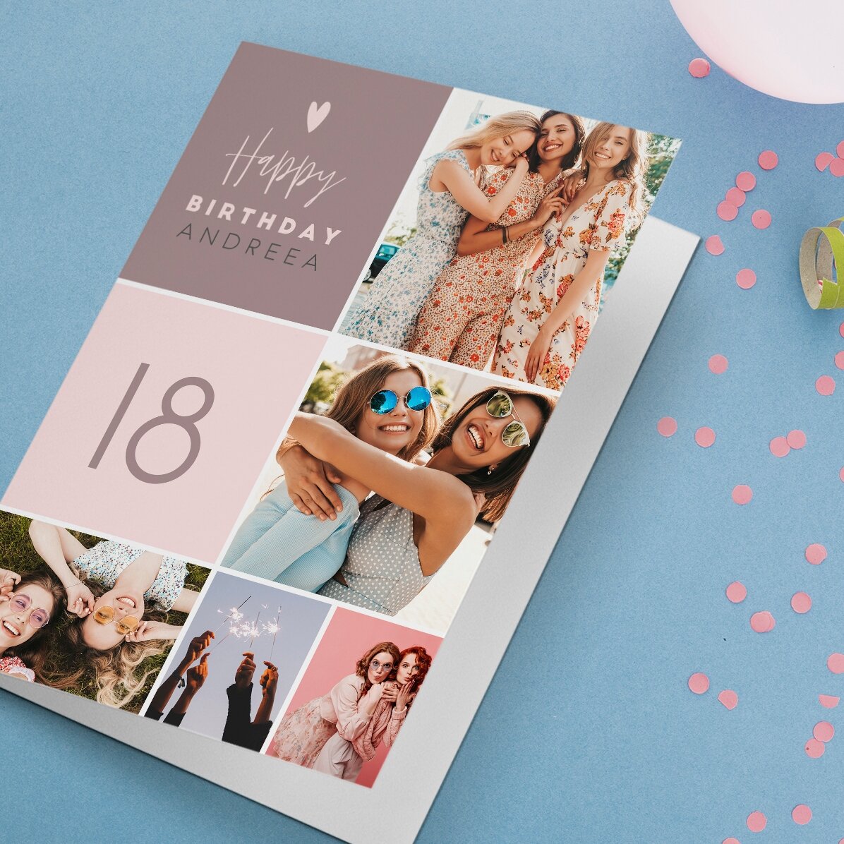Biglietto di auguri personalizzato con 5 foto e testo - Buon compleanno