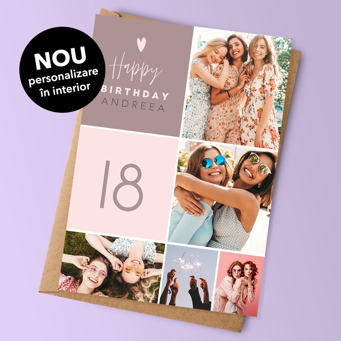 Biglietto di auguri personalizzato con 5 foto e testo - Buon compleanno