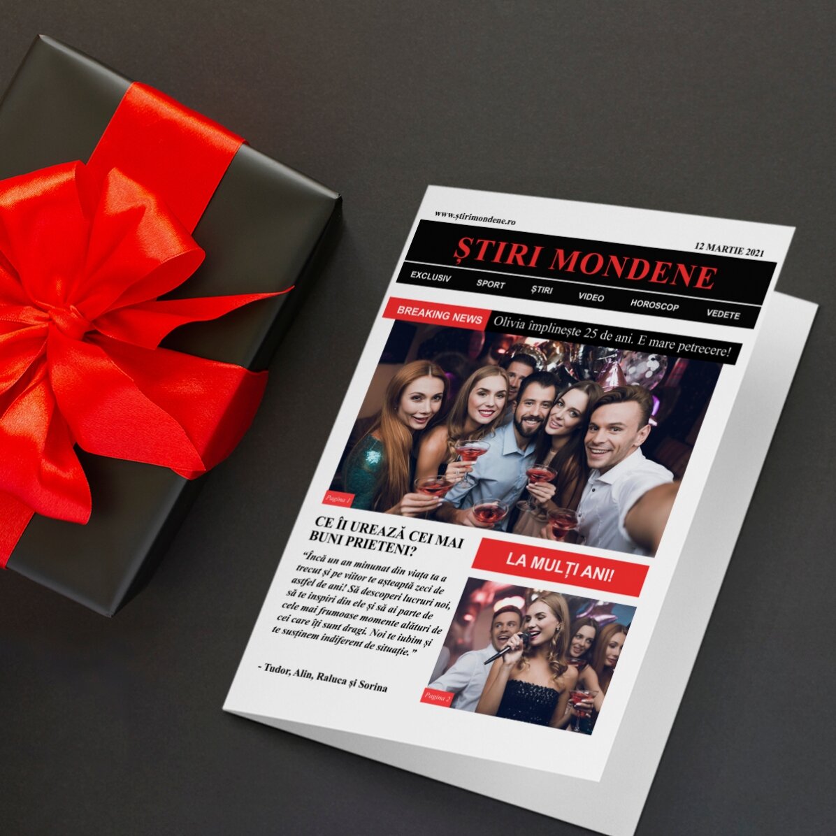 Biglietto di auguri personalizzato con foto e testo - Breaking News