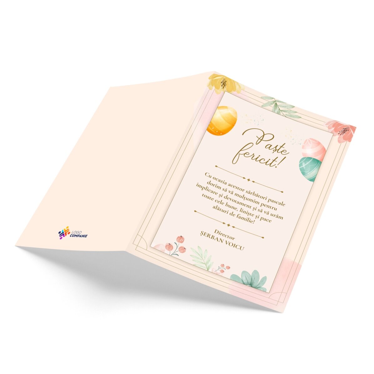 Biglietto di auguri personalizzato con logo e messaggio di Pasqua