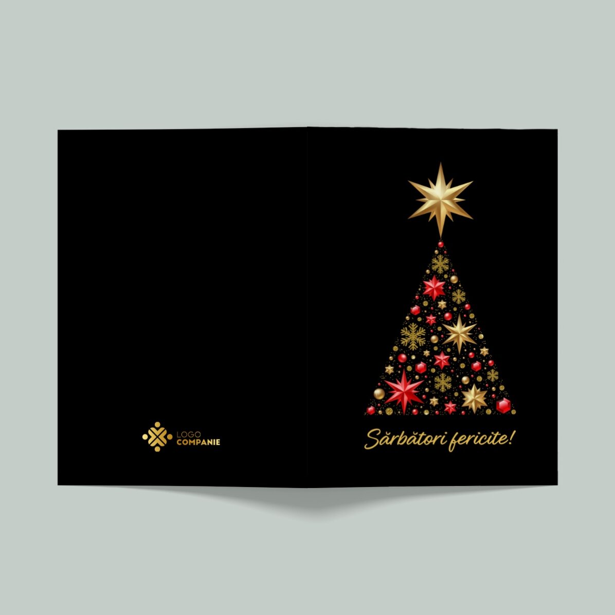 Biglietto di auguri personalizzato con logo e messaggio - Albero di Natale dorato