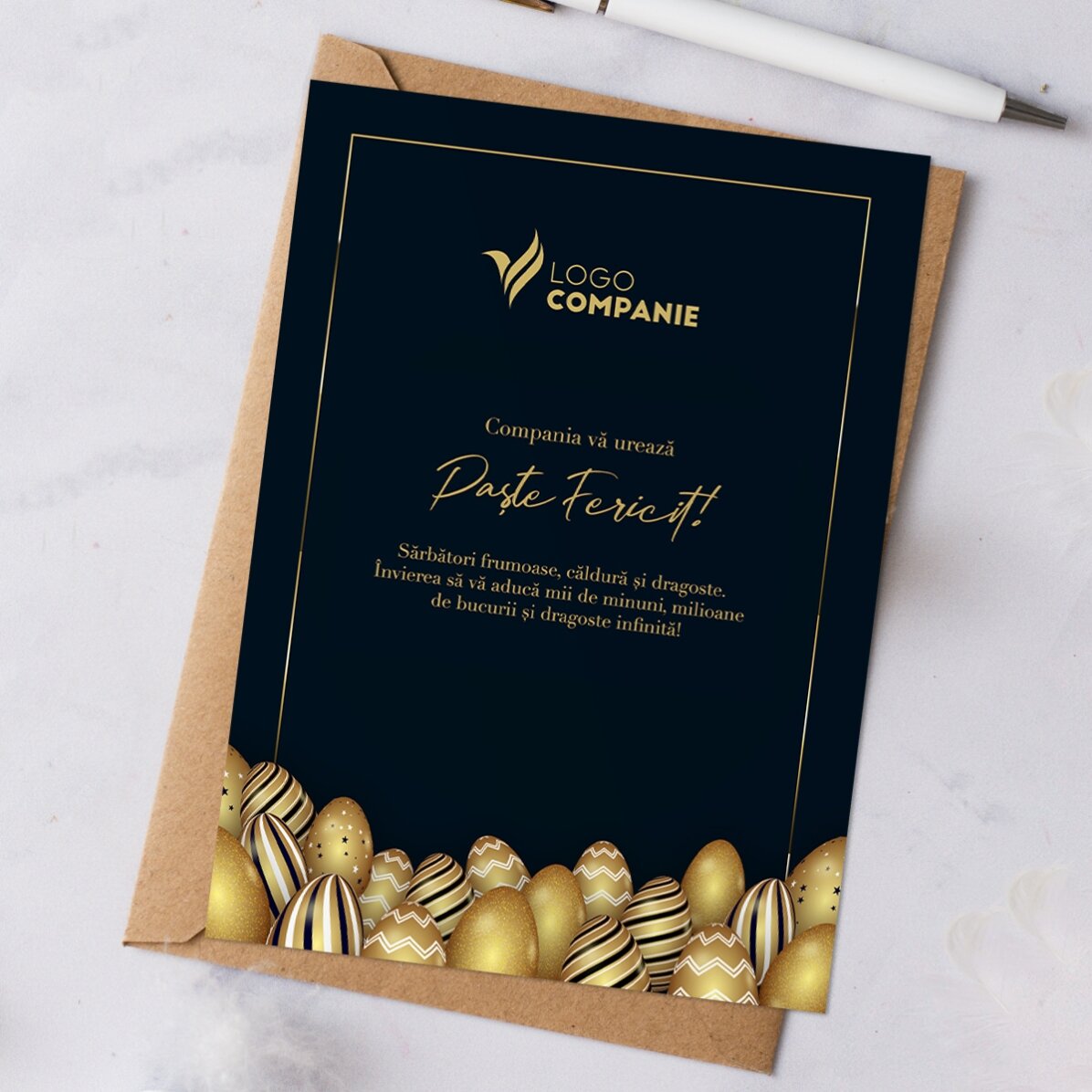 Biglietto di auguri personalizzato con logo e messaggio per Pasqua