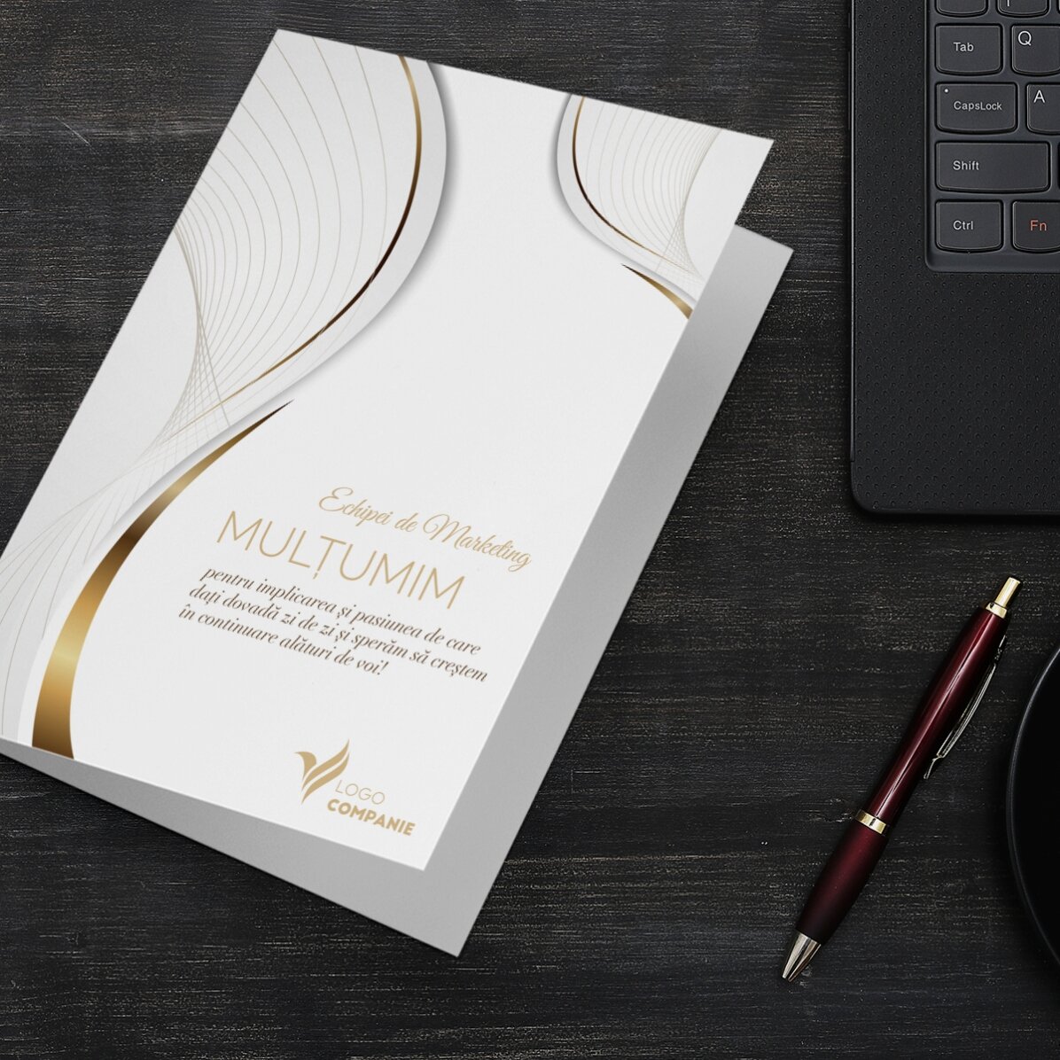 Biglietto di auguri personalizzato con logo e messaggio - Bianco
