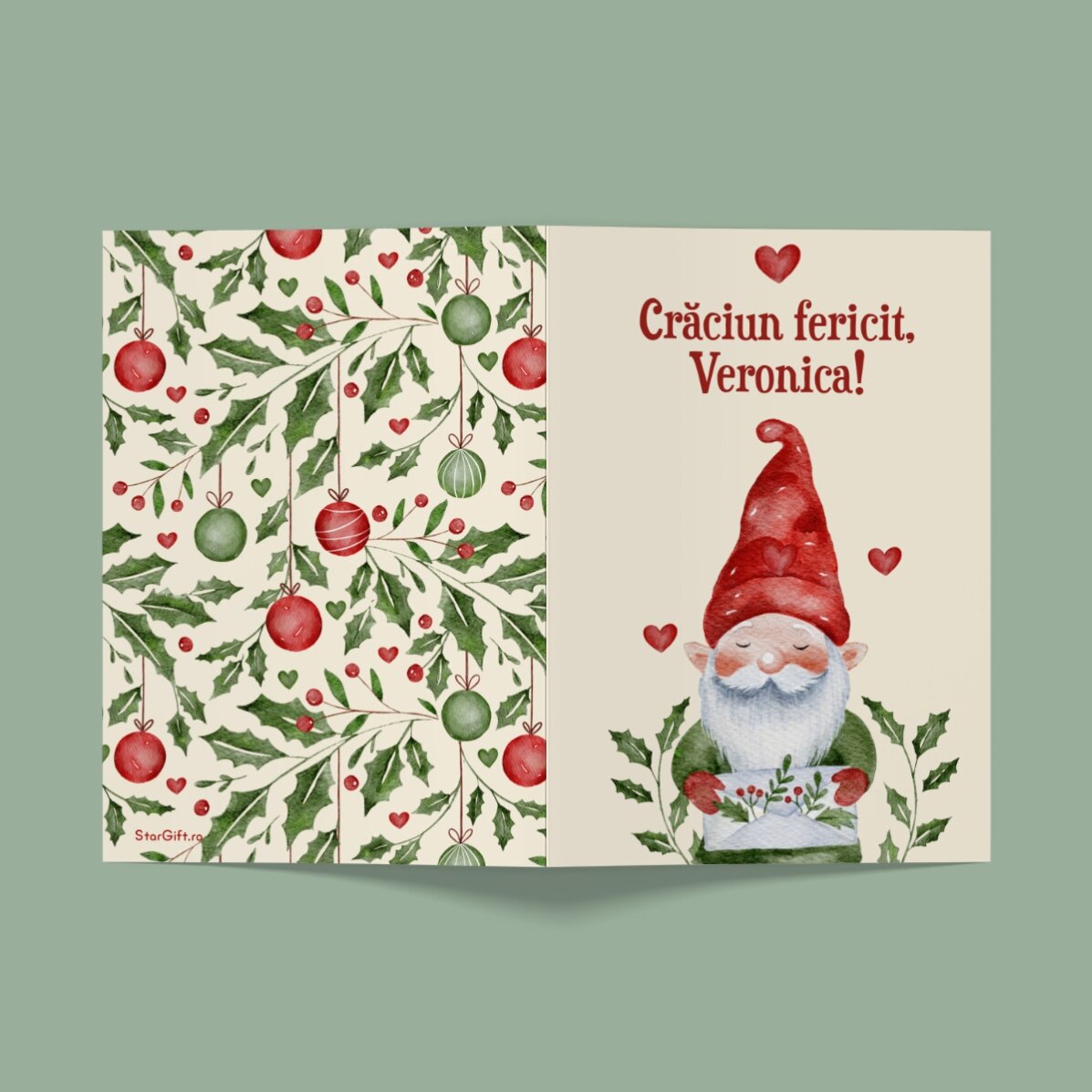 Biglietto di auguri personalizzato con messaggio natalizio - Gnomo