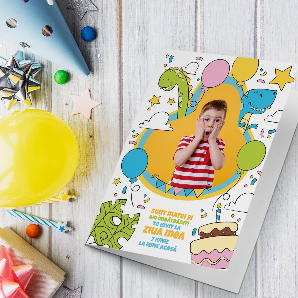 Biglietto di auguri personalizzato con foto e testo - Dinosauri