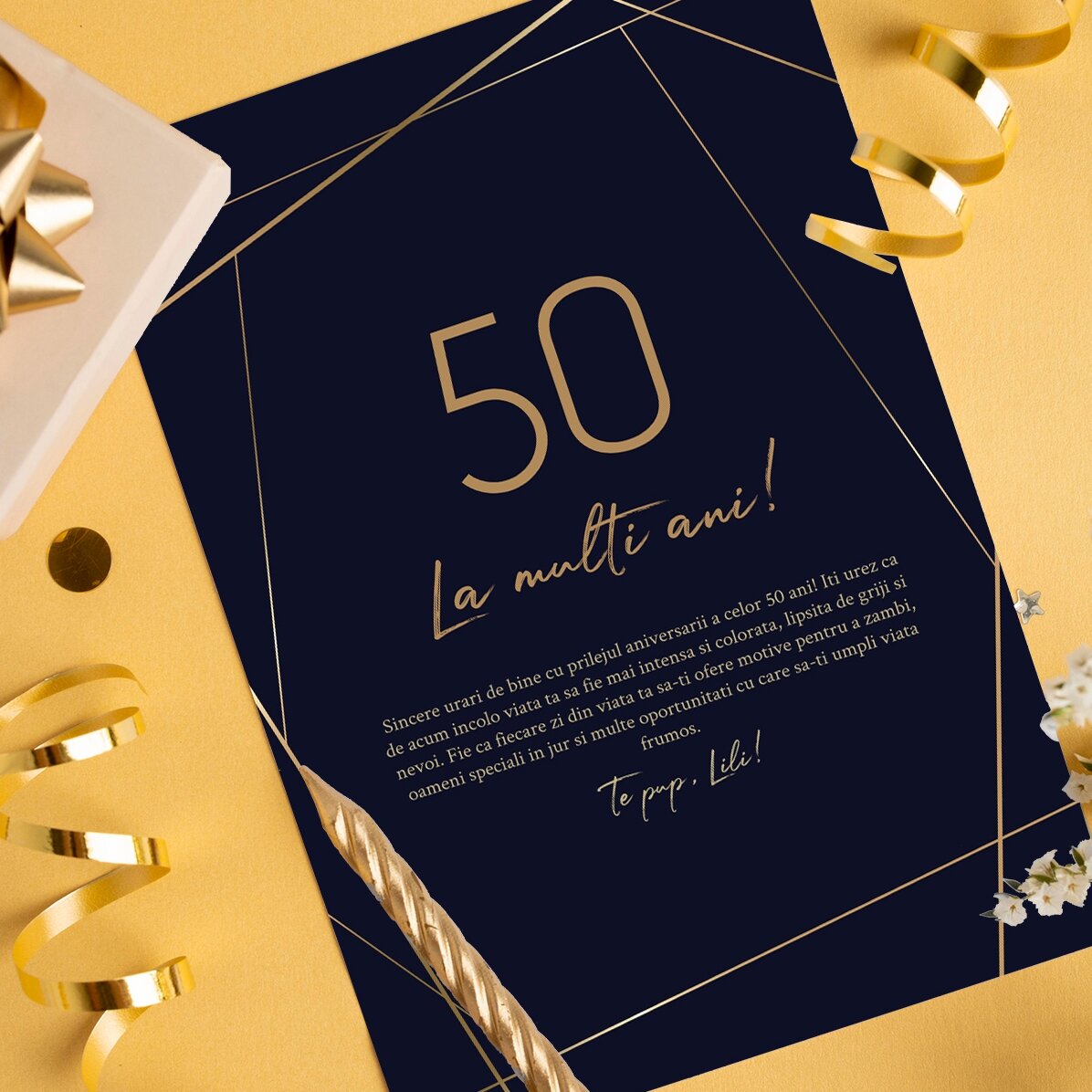 Biglietto di auguri personalizzato con testo - Golden 50