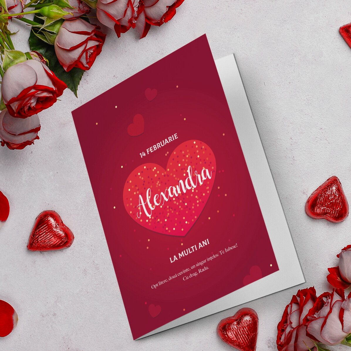 Biglietto di auguri personalizzato con testo - Cuoricini