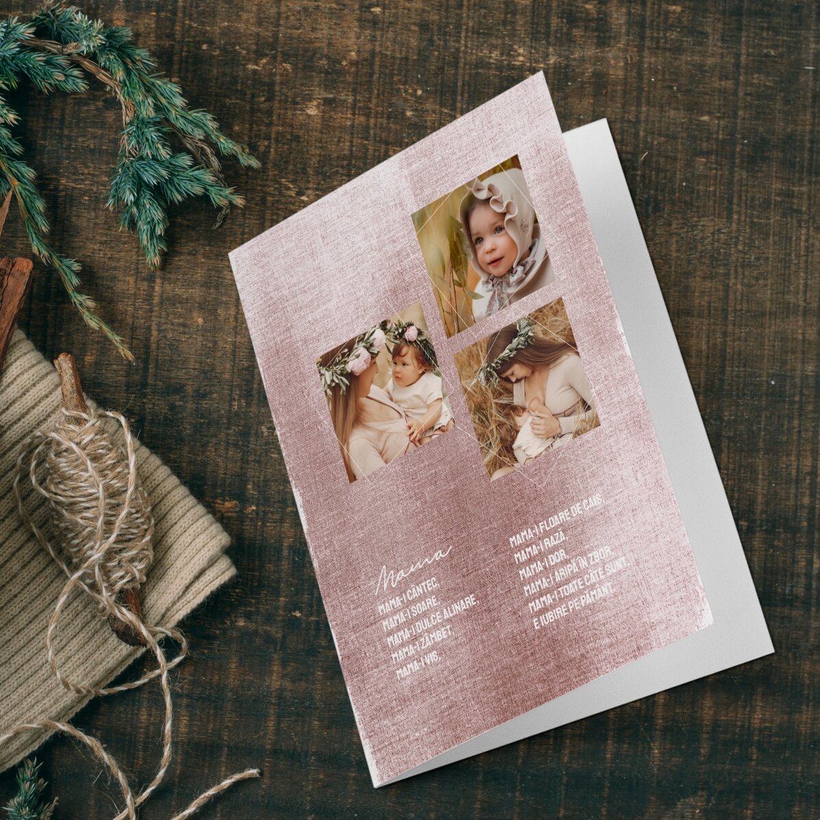 Biglietto di auguri personalizzato con 3 foto e testo - Tandra fiinta