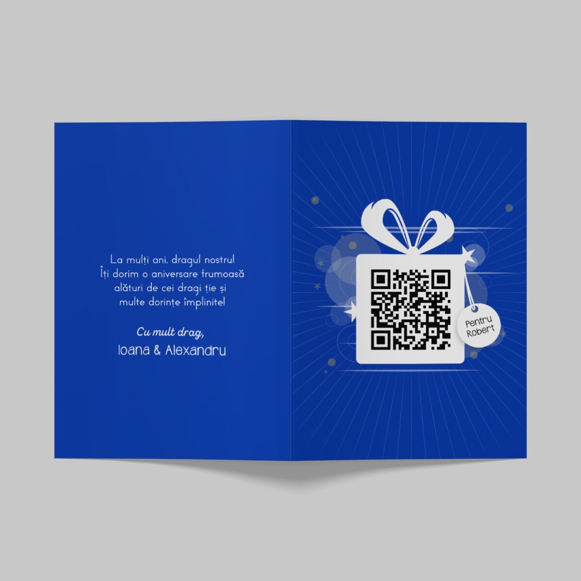 Biglietto di auguri personalizzato con testo e codice QR - Buon compleanno