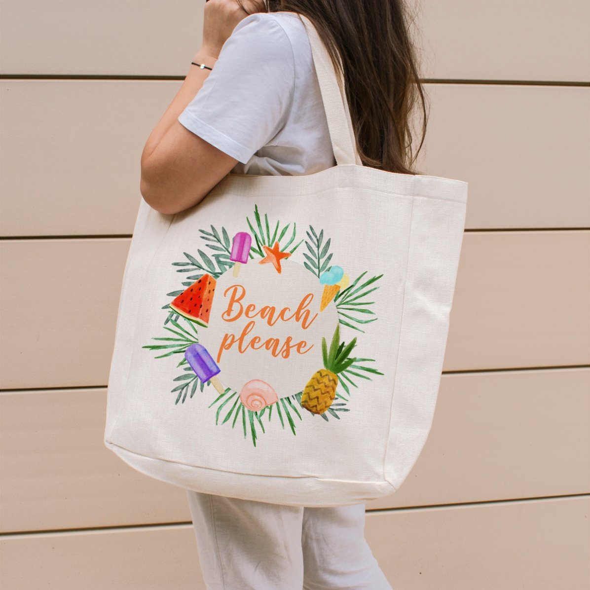 Borsa da spiaggia personalizzata con scritta - Modello Beach please "Summer Freeze"