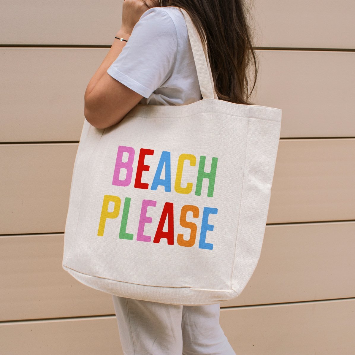 Borsa da spiaggia personalizzata con scritta - Beach please multicolore