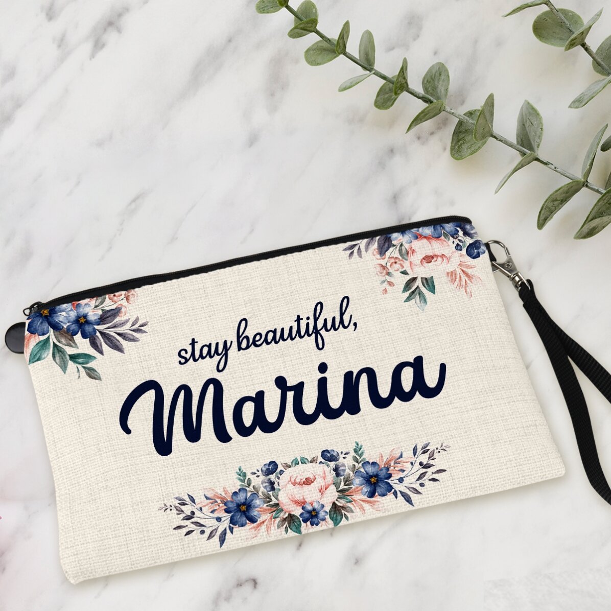 Borsetta per accessori personalizzata con scritta - Motivo floreale