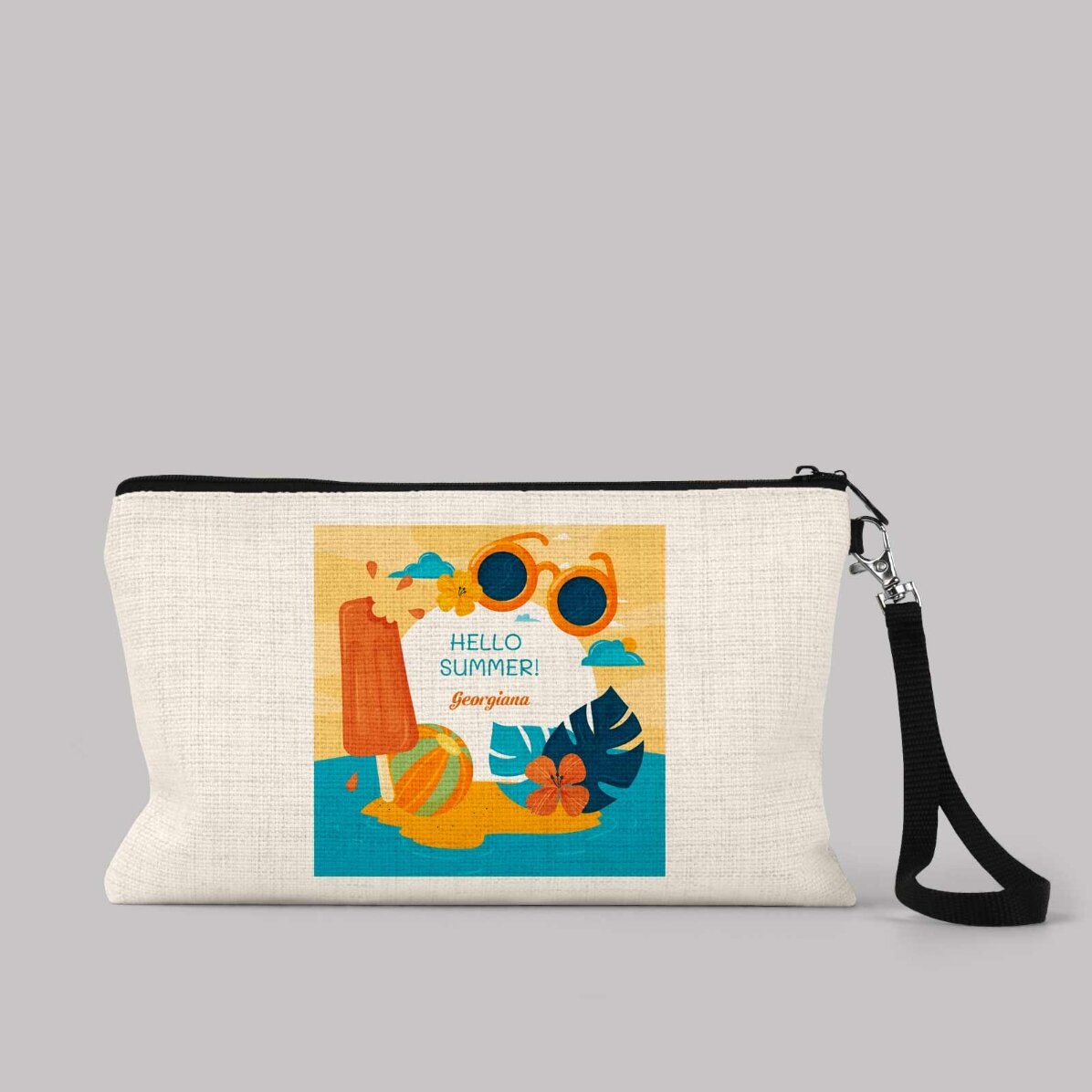 Borsetta per accessori personalizzata con la scritta "Hello Summer!"