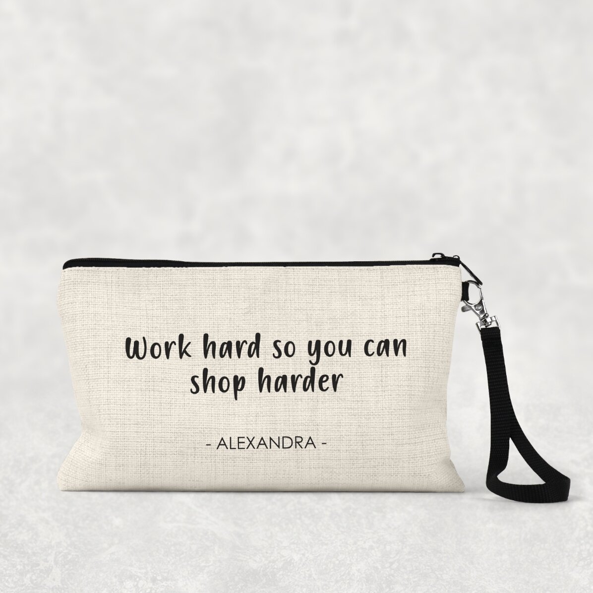 Personalised cosmetics bag with text