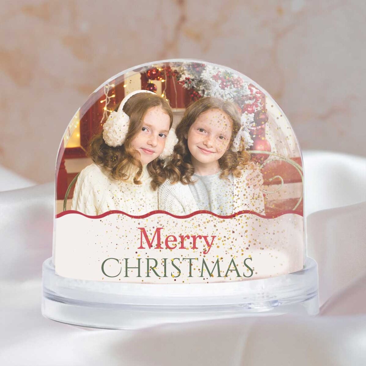 Globo da scrivania personalizzato con messaggio e 2 foto - Buon Natale!