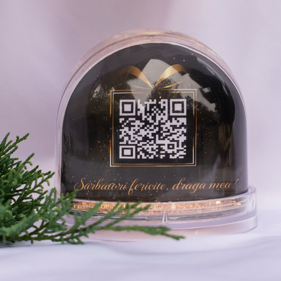 Sfera da scrivania personalizzata con foto, messaggio e codice QR