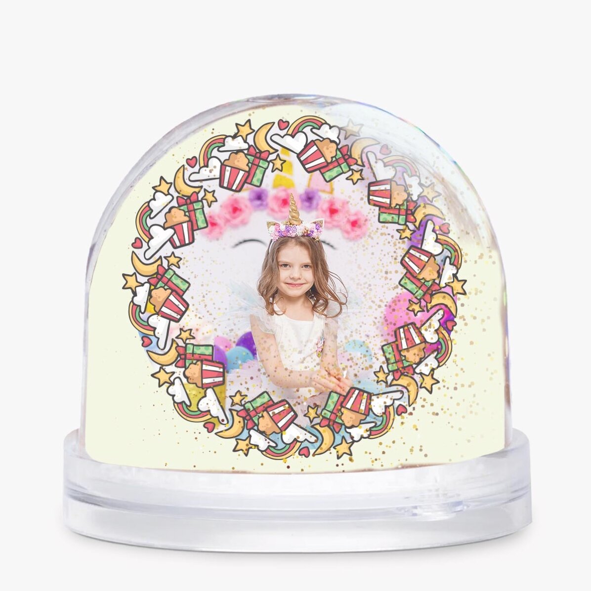 Sfera da scrivania personalizzata con foto e testo - Birthday Unicorn