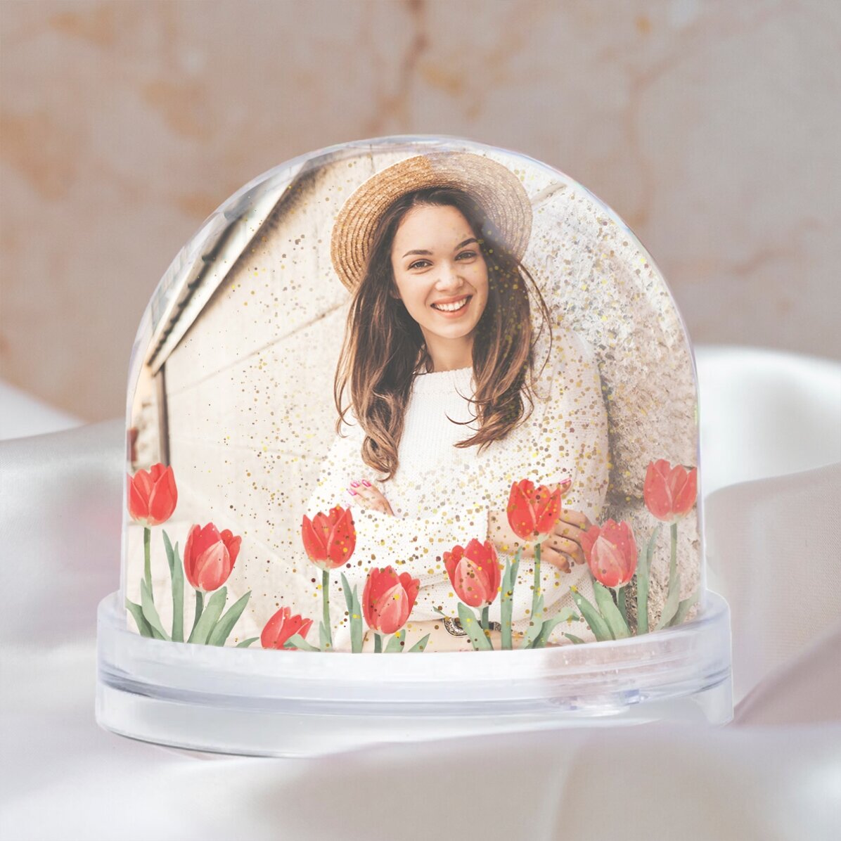 Globo da scrivania personalizzato con foto e testo - Una primavera meravigliosa, proprio come te