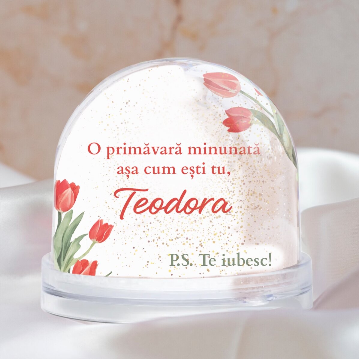 Globo da scrivania personalizzato con foto e testo - Una primavera meravigliosa, proprio come te