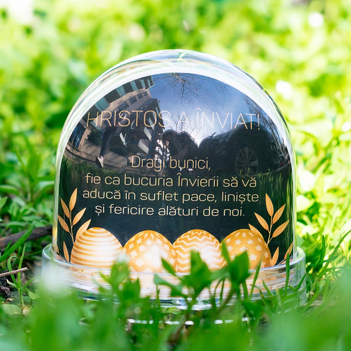 Sfera da scrivania personalizzata con foto e testo - Buona Pasqua!