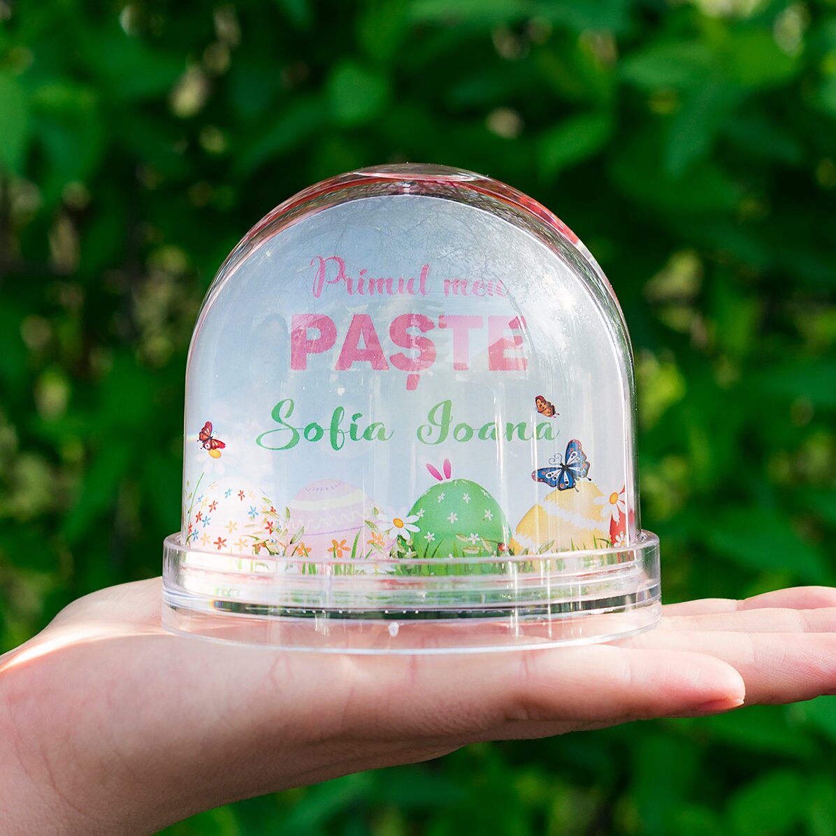 Sfera da scrivania personalizzata con foto e testo - La mia prima Pasqua