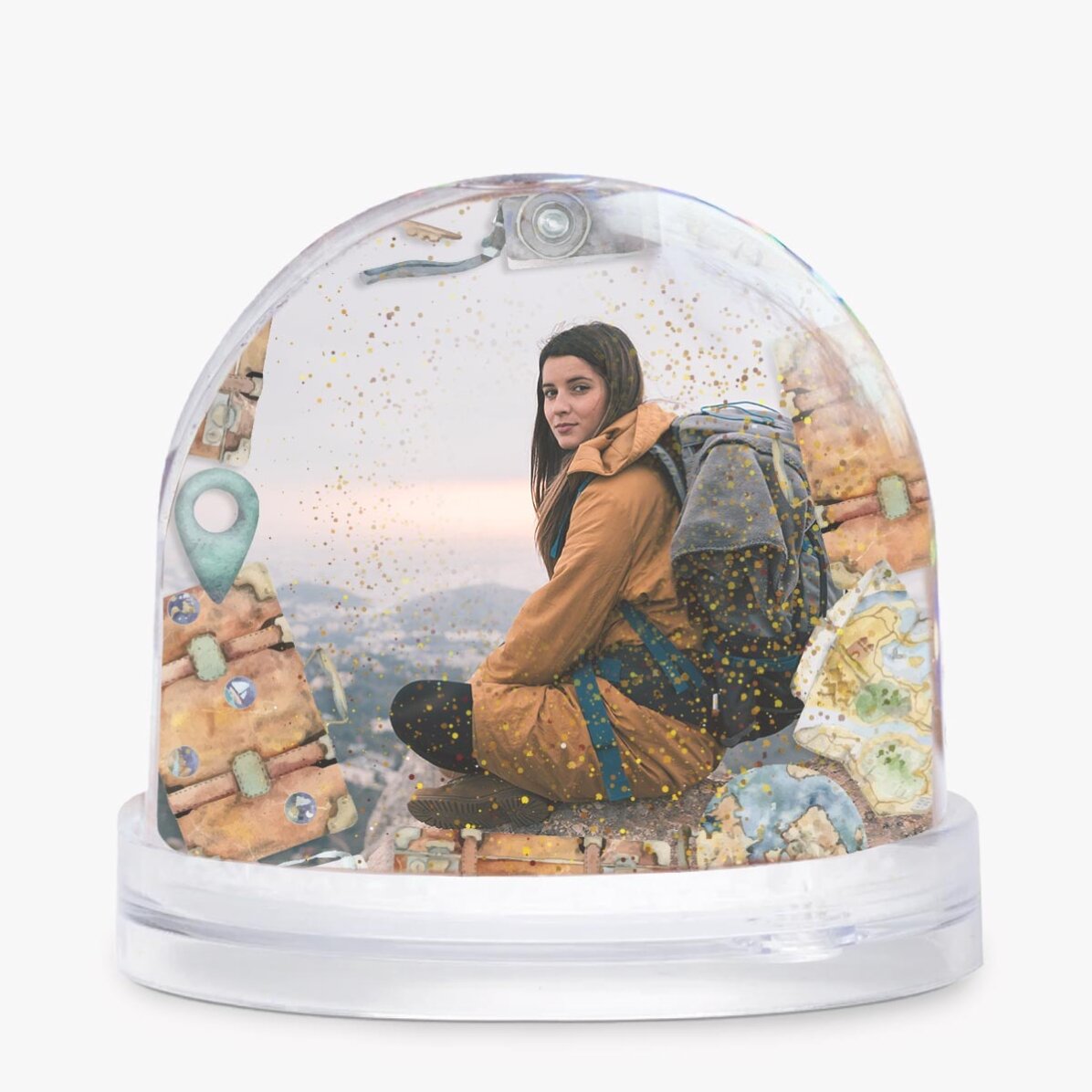 Sfera da scrivania personalizzata con foto e testo - World explorer
