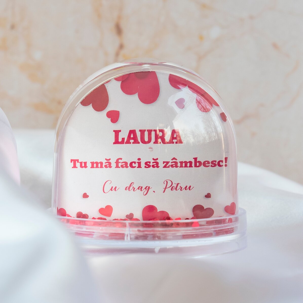 Sfera da scrivania personalizzata con foto e testo - You make me smile