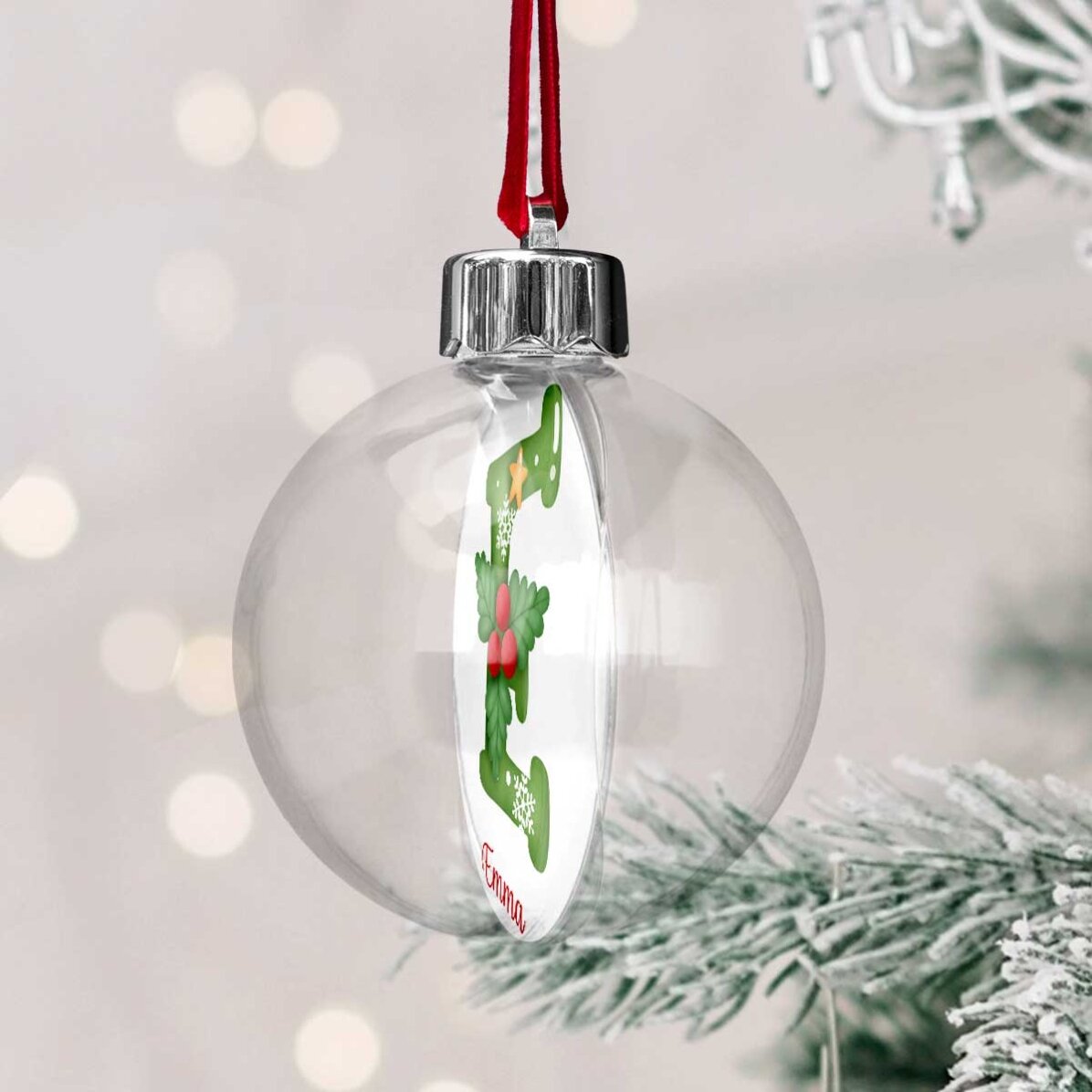 Globo trasparente personalizzato su entrambi i lati con una foto e un messaggio - Buon Natale!
