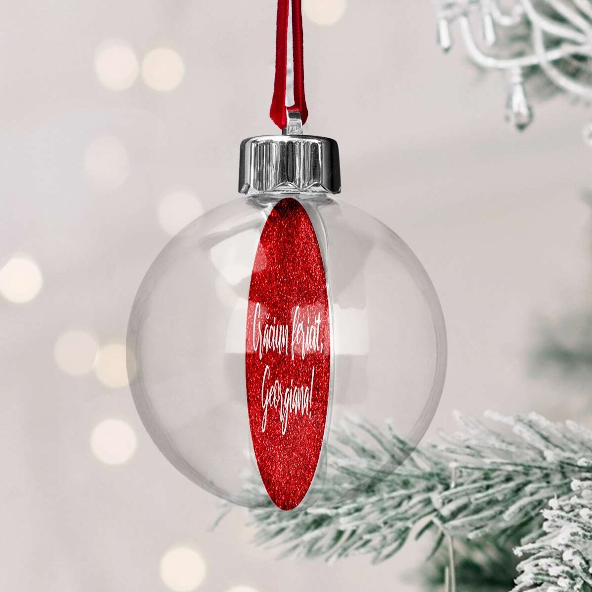Globo trasparente personalizzato su entrambi i lati con una foto e una scritta - Buon Natale!