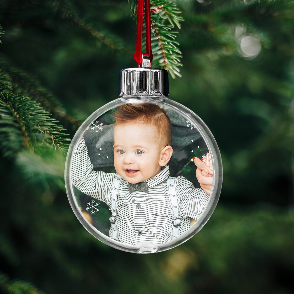 Customised transparent globe with text and photo on both sides - Christmas with TraLaLa