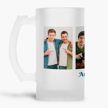 Personalised beer mug with 4 photos and text